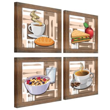 Imagem de Quadro Decorativo Cozinha Café Manhã Padaria 20X20Cm Kit 4Un Titulo Moldura Ypê
