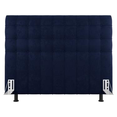 Imagem de Cabeceira Cama Box Casal Queen Size Dahlia 160Cm Com Frame Veludo Azul Marinho - Abmaza