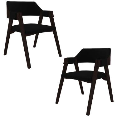 Imagem de Kit 2 Cadeiras Sala De Jantar E Jogos Carteados Madeira Maciça Poker Veludo Preto-tabaco G42 - Gran Belo