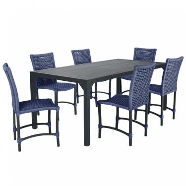 Imagem de 6 Cadeiras Corda Náutica E Mesa Tampo 2,00m Ripado Alumínio Azul