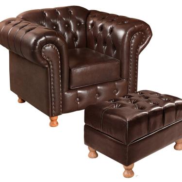 Imagem de Poltrona Chesterfield Com Puff Capitonê Luís Xv Café