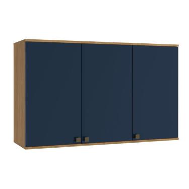 Imagem de Armário Aéreo Celeste Kappesberg 100% Mdf 3 Portas Nogueira/azul 120cm