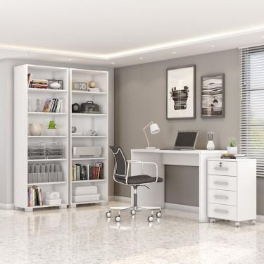 Imagem de Kit 4 Peças Com Escrivaninha, Gaveteiro E 2 Estantes Livreiros Branco