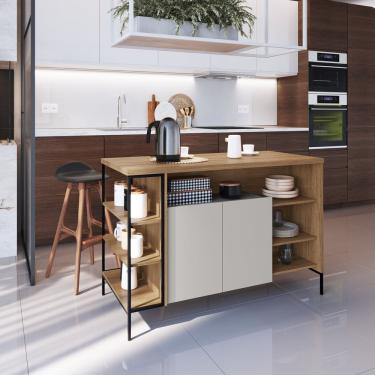 Imagem de Mesa Bancada Gourmet Estilo Industrial 131cm Com Armario 2 Portas Preto Mel Arenas