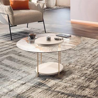 Imagem de Mesa De Centro Decorativa Sala De Estar Walker Pés De Aço Tampo Vidro Off White G26 - Gran Belo