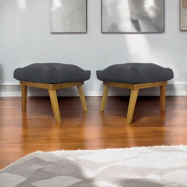 Imagem de Kit 2 Puffs Decorativos Marty Retangular Linho Cinza
