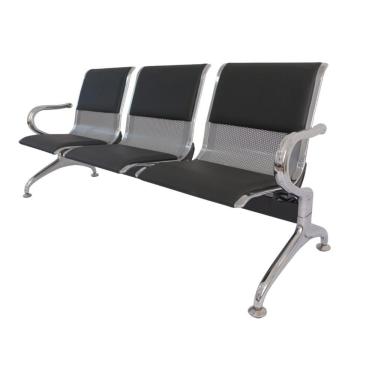 Imagem de Longarina Estofada 3 Lug Nr-17 Dubai Fratini 171 Cm Aço Carbono, Cromado E Pintura Cinza C- Braços