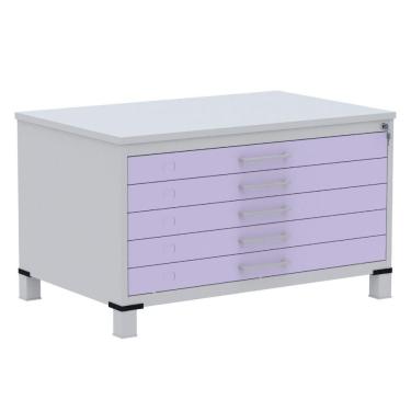 Imagem de Mapoteca 5 Gavetas Pandin 120 Cm (larg) Inmetro Tampo Mdp Cinza Estrutura Aço Cinza Gavetas Lilás