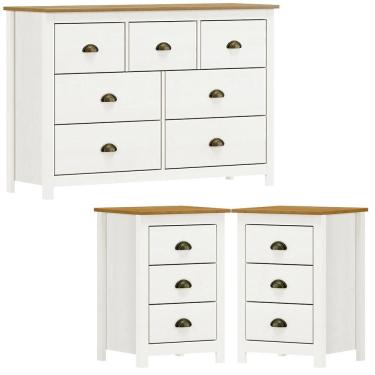 Imagem de Comoda 7 Gv 02 Mesas De Cabeceira 3 Gv Madeira Maciça Branco Freijo Milani Store