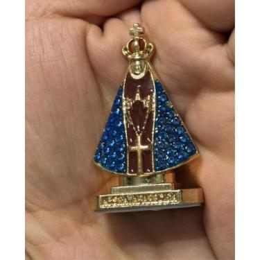 Imagem de Enfeite Nossa Senhora Aparecida Marrom Manto Cravejado Azul - JW SHOP