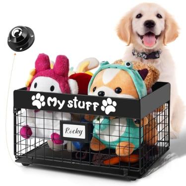 Imagem de FACULX Cesta Grande Para Brinquedos De Cachorro Com Rodas Universais, Caixa Armazenamento Metal, Organizador À Prova Mordidas Filhotes, Roupas, Comida