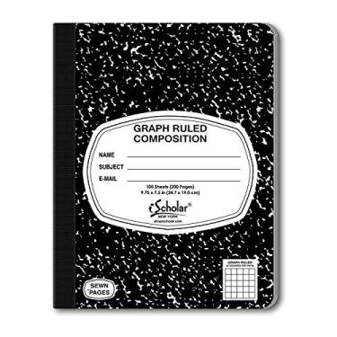 Imagem de iScholar Caderno de composição, 100 folhas, 12,7 x 12,7 cm, capa de mármore preto (11100)