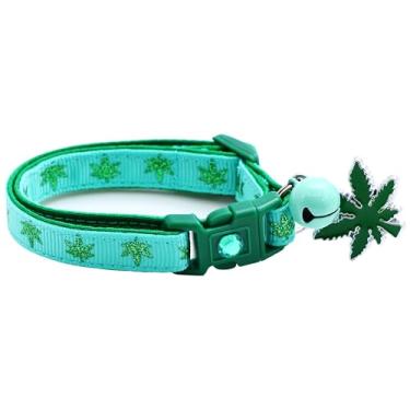 Imagem de Pugs to Persians Coleira para gatos de maconha com sino e pingente | Coleira de segurança | Tamanho grande ajustável ou coleira de gatinho... (Aqua, Pequeno (4,5 kg e menos))