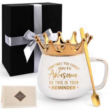 Imagem de Coosilion Elegante conjunto de caneca de café com coroa de 340 g em ouro branco - capa de coroa exclusiva e colher dourada - presentes de aniversário engraçados para mulheres e mais