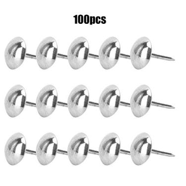 Imagem de Pinos de Pregos de Mobília de 100pcs, Estofados de Unhas de Cabeça Grande Tachas de Ferro de Latão Antigas para Decorativos, 11x17mm Acessórios para Alfinetes de Desenho Decorativo 11x17mm (Prata)