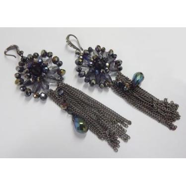 Imagem de Brinco Strass Franja BC3892 - Akasaki, Grafite, Preto