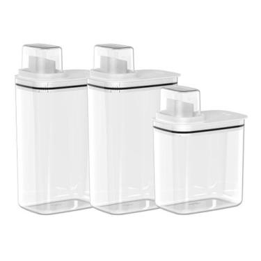 Imagem de Kit 3 Dispensers para Lavanderia 2,3 L e 1,5 L Organizadores de Sabão/