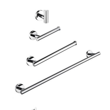 Imagem de Conjunto de banheiro preto cromado - Toalheiro redondo de aço inoxidável com ganchos para papel higiênico - Kit de ferragens para montagem na parede, conjunto de 4 peças