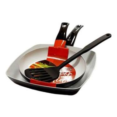 Imagem de Kit Frigideira Grill Espátula C/ Revestimento Cerâmico 3 Peças Preto