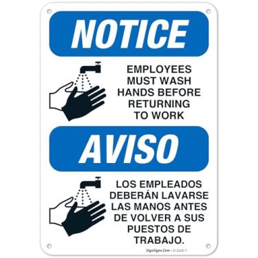 Imagem de Placa de lavagem à mão dos funcionários, espanhol inglês bilíngue, 25 x 18 cm, alumínio 040 sem ferrugem, resistente ao desbotamento, feito nos EUA por Sigo Signs