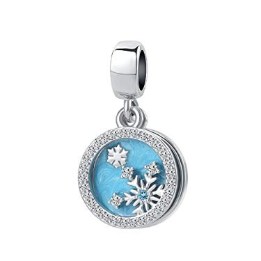 Imagem de QeenseKc Floco de neve pingente de inverno pingente de Natal verde esmalte contas para pulseira Pandora, Aut-38_floco de neve, Metal Cristal Strass Metal esmalte cristal Strass, Cristal sintético