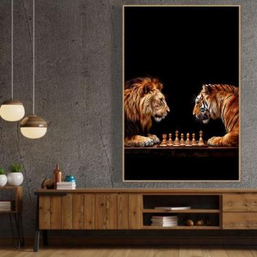 Imagem de Quadro Decorativo Disputa Xadrez Entre Leao E Tigre - MeMoldura, Amade
