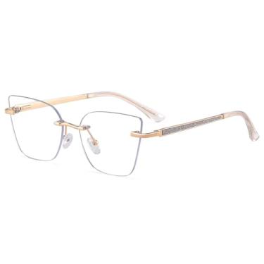 Imagem de Óculos quadrados sem aro com lentes transparentes e armação feminina, Moldura transparente dourada