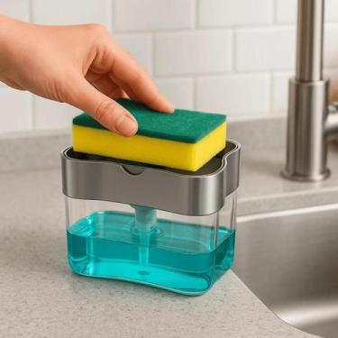 Imagem de Dispenser Sabão 2x1 Porta Detergente Suporte Bucha Esponja Lavar Louça