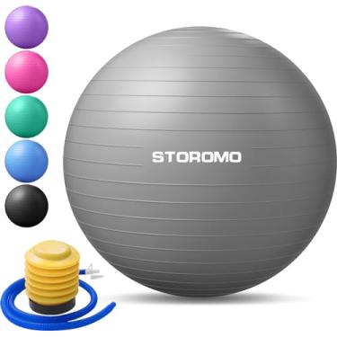 Imagem de CSKJ Bola de exercícios, bola de ioga, bola de gravidez, bola de nascimento, bola de estabilidade, bola de treino, bola de fisioterapia, cadeira de bola de ioga (45 cm a 75 cm), design antiexplosão extragrossa, com bomba rápida (65 cm, prata)