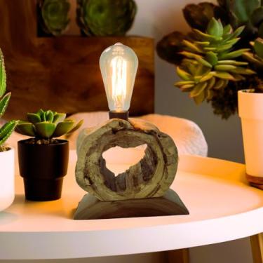 Imagem de Luminária Abajur de Mesa Rústica | Madeira | Mini Tronco – Artesanal Premium 25 cm | Cabo 1,20cm e Interruptor | Estilo Rústico |Industrial | Minimalista | Moderno | Exclusivo - by Ateliê TH Wood Art