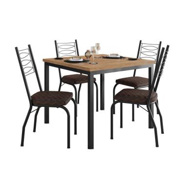 Imagem de Conjunto de Mesa Quadrada com Tampo MDP e 4 Cadeiras Adriana Revestimento Sintético Cacau e Preto