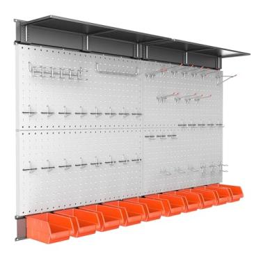 Imagem de TORACK Pegboard de metal com ganchos de placa de pinos, quadro de armazenamento de ferramentas com ganchos de Pegboard, caixas de armazenamento montadas na parede, prateleiras, placa organizadora de