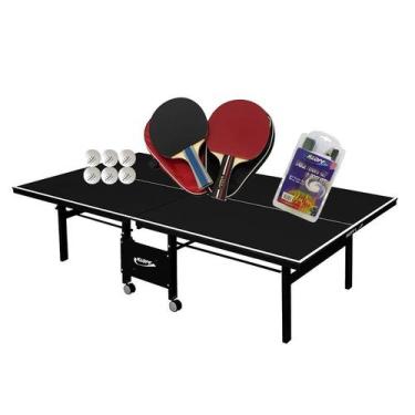 Imagem de MESA PING PONG MDF 18mm 1084 PRETA KLOPF + 2 Kits c/ Estojo + Rede Mas