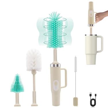 Imagem de Limpador elétrico de escova de mamadeira, kit criativo de escova de mamadeira para melhor limpeza, limpeza eficiente de 360°, escova de limpeza de mamadeira com escova de palha, conjunto de escovas de