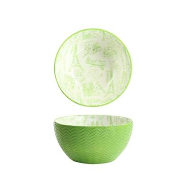 Imagem de Utensílios de mesa de cerâmica domésticos criativos tigela de café da manhã com relevo redondo de 15 cm - verde ondulado