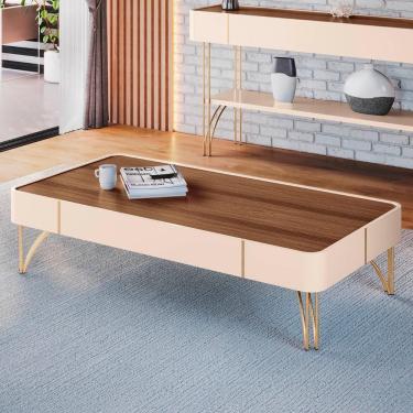 Imagem de Mesa De Centro Para Sala Pés De Aço Cadenza Off/castanho - Hb Móveis