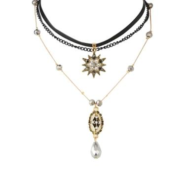 Imagem de JAZTAKU Colar gargantilha feminina com pingente de sol, lua e estrela, banhado a ouro 18 K, joia para presente, Aço inoxidável, Sem Pedra Preciosa