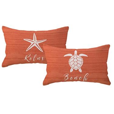 Imagem de ULOVE LOVE YOURSELF Capas de almofada de praia costeira 30 x 50 cm, conjunto de 2 estrelas do mar, verão, praia, casa, decoração, tema oceano, capas de almofada retangulares decorativas para sofá