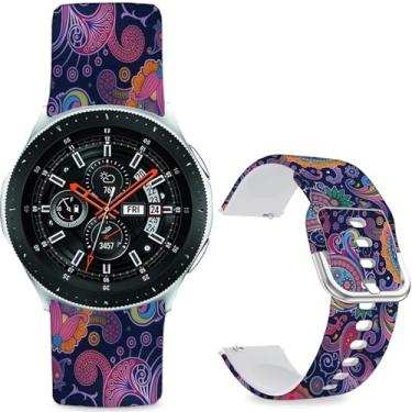 Imagem de Sjiangqiao Pulseiras estampadas com padrão compatíveis com Samsung Galaxy Watch de 46 mm/Watch 3 de 45 mm/Gear S3 Frontier/Classic/Pebble Time/V de silicone de 22 mm para homens e mulheres (pintura de