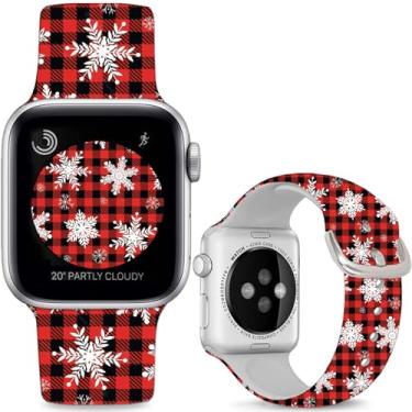 Imagem de Hepsun Pulseira de silicone de substituição de flocos de neve de Natal compatível com Apple Watch séries 10, 9, 8, 7, 6, 5, 4, 3, 2 e 1, Ultra 2/SE de 42 mm (série 3 2 1) de 45 mm, 46 mm e 49 mm.