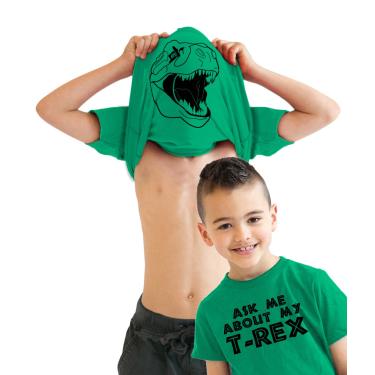 Imagem de Camiseta juvenil Ask Me About My Trex engraçada dinossauro divertido impressão gráfica infantil engraçado infantil flip tops para crianças legais dinossauro manga curta verde GG