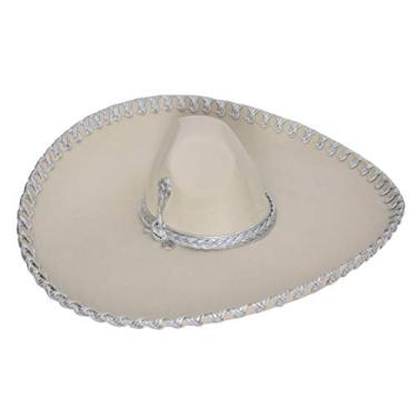 Imagem de FESTMEX Chapéus de Sombrero Mexicano Charro – Chapéu Sombrero Mexicano e Mariachi, Chapéu Mexicano Tradicional para Adultos, Fantasia Mariachi, Bordado branco liso e prata, tamanho �nico