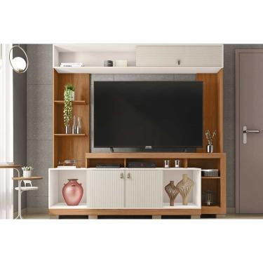 Imagem de Home p/ TV até 65 Pol Sinfonia c/ 3 Portas e 7 Nichos 200x203cm Freijo/Off White Mr - Caemmun