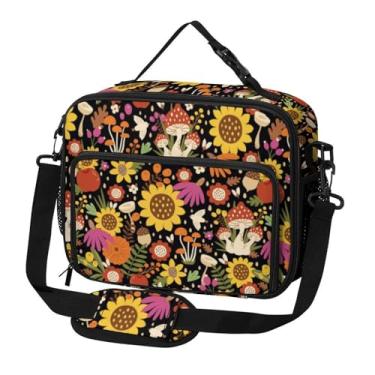 Imagem de Tueekuti Lancheira infantil para meninos e meninas, flores de cogumelo, grande capacidade, isolada, lancheira com alça de ombro ajustável, bolsa térmica para voltar às aulas, trabalho, escritório