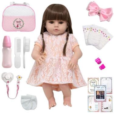 Imagem de Bebe Reborn Menina Cabelo Longo Olhos Castanhos + Acessórios - Cegonha