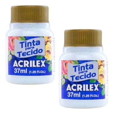 Imagem de Kit Com 2 Tintas para Tecido com Glitter Acrilex 37ml – Brilho Intenso, Alta Cobertura e Fixação a Frio para Suas Criações acabamento cintilante, alta cobertura e durabilidade superior, sendo ideais para customização de roupas, acessórios, peças decorativas e projetos artísticos em geral. (Cristal 2