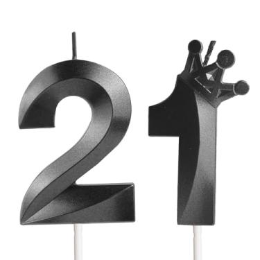 Imagem de Velas de aniversário de 21 anos para bolo, número 21 velas pretas wist, design 3D, enfeite de bolo de aniversário para meninos e meninas, festa de aniversário, casamento, celebração, decoração