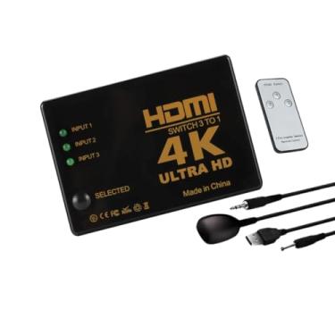 Imagem de Switch HDMI Hub 3x1 com 3 Entradas e 1 Saída, Chaveador Divisor 4K Full HD 1080p 3D com Controle Remoto Compatível com Xbox Series X/S, PS4, PS5, TV, Monitor, PC, Notebook