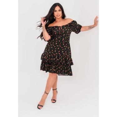 Imagem de Vestido Plus Size Floral com Babados Ombro a Ombro
