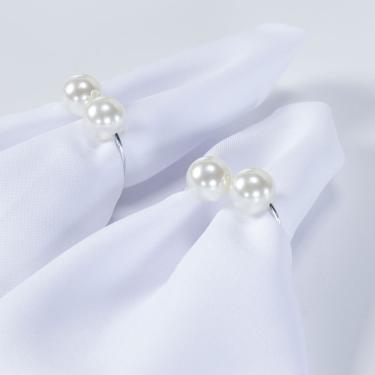 Imagem de Kit Anel Para Guardanapos Pérola Duplo Grande 4cm x 3cm Argola - Prata